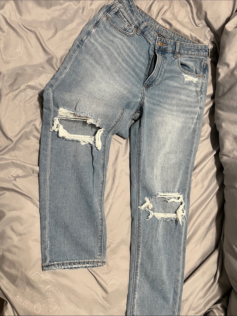 American Eagle Outfitters Light Wash Ripped Slim Straight Jeans